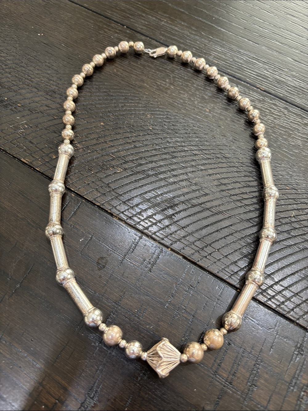Vintage 925 Sterling Silver Beaded Necklace - Silver